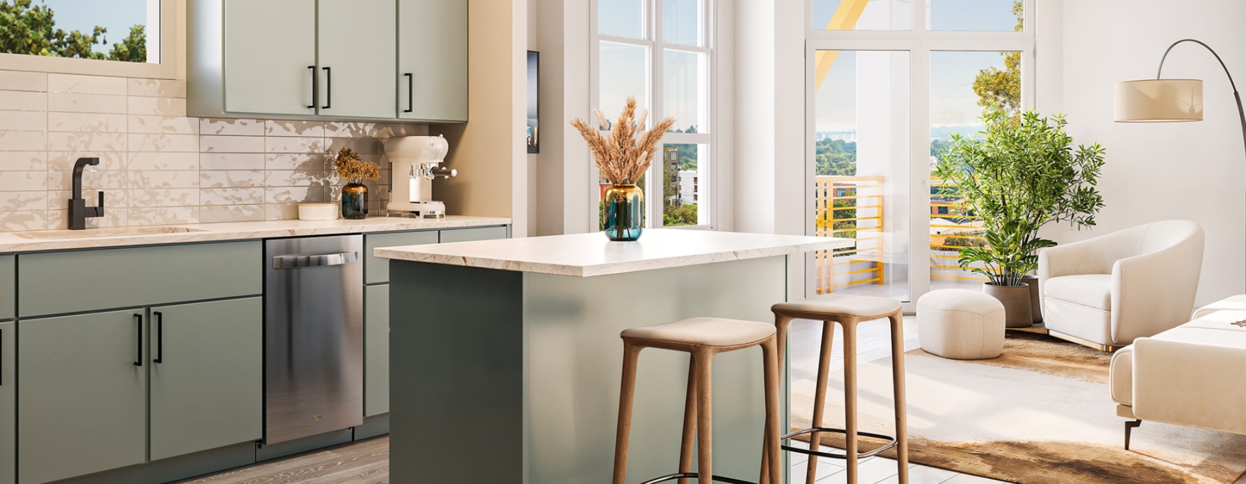 Well-lit kitchen with ample counter space